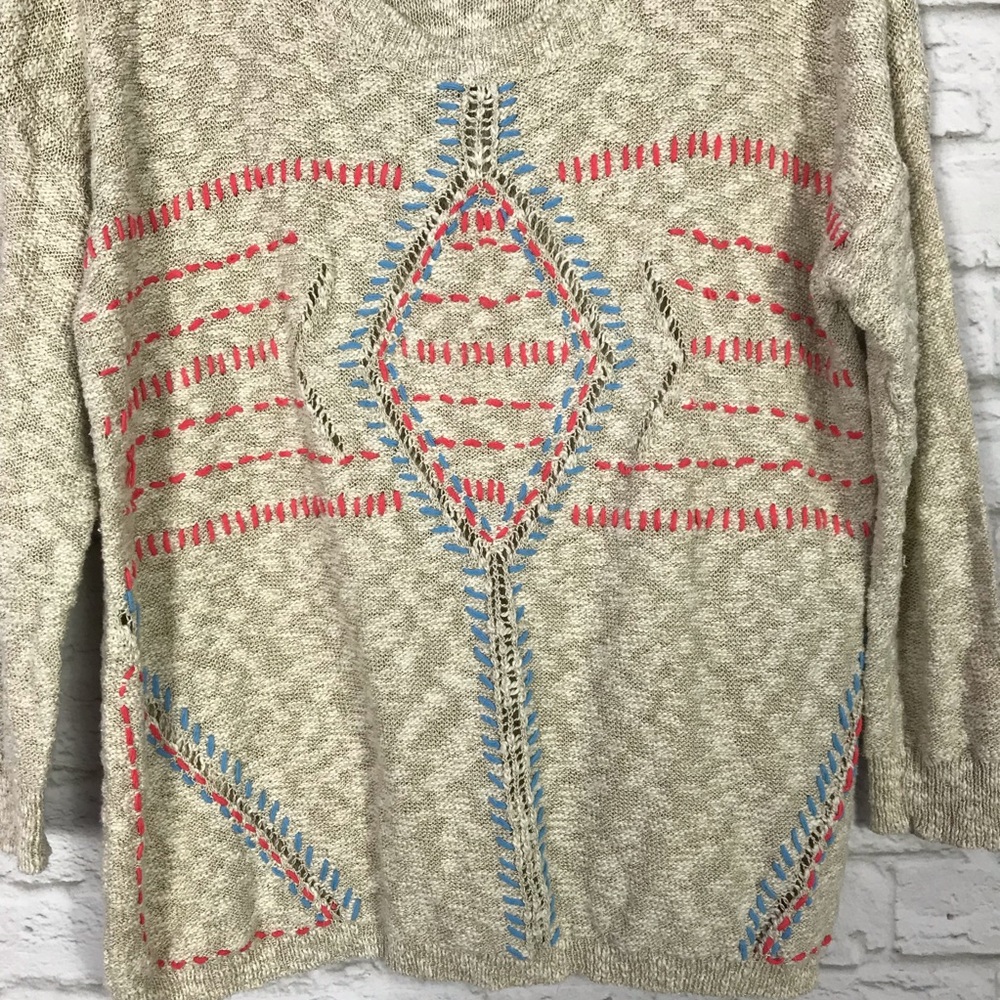 Maurices Size2 Beige Knit Boho Embroidered Sweater - Picture 3 of 7